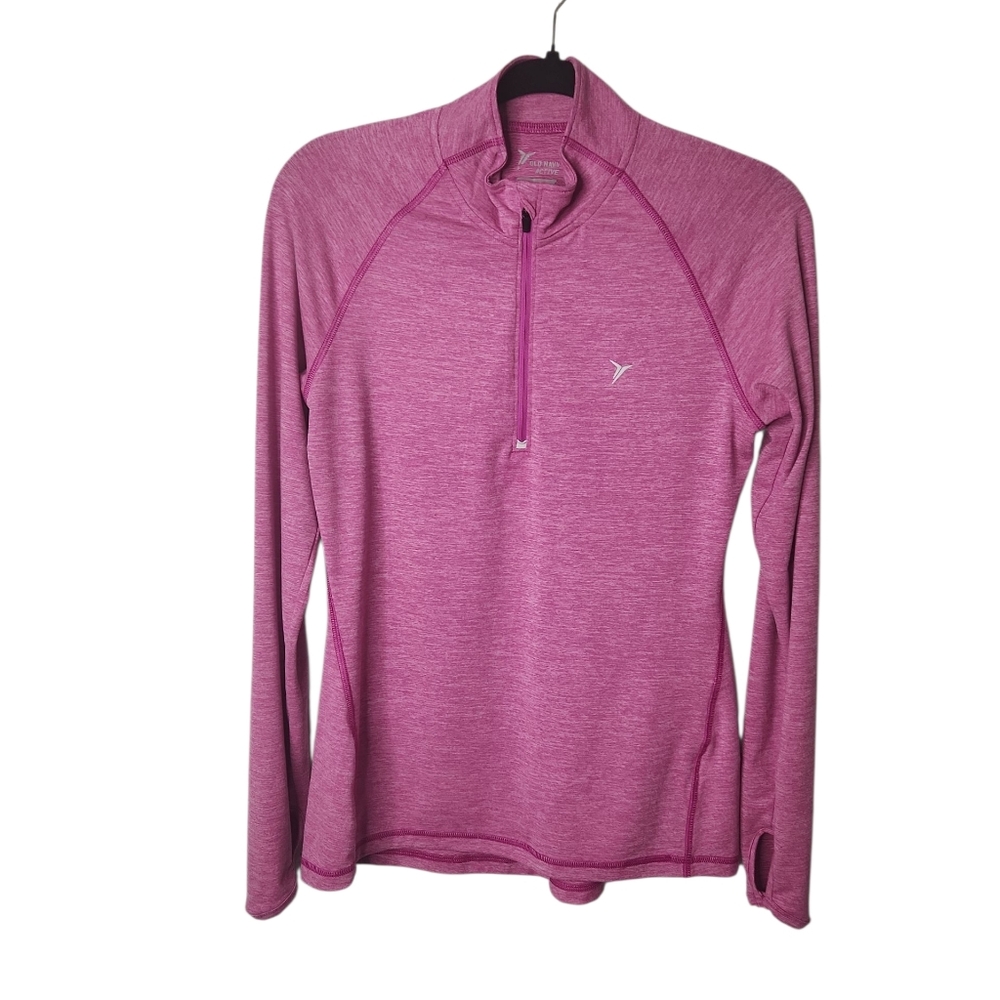 Old Navy Women's Go-Dry Active Quarter Zip Pullover Pink Striped Shirt Size S